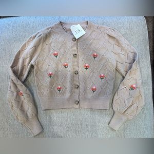 Taupe Cropped Floral Cardigan